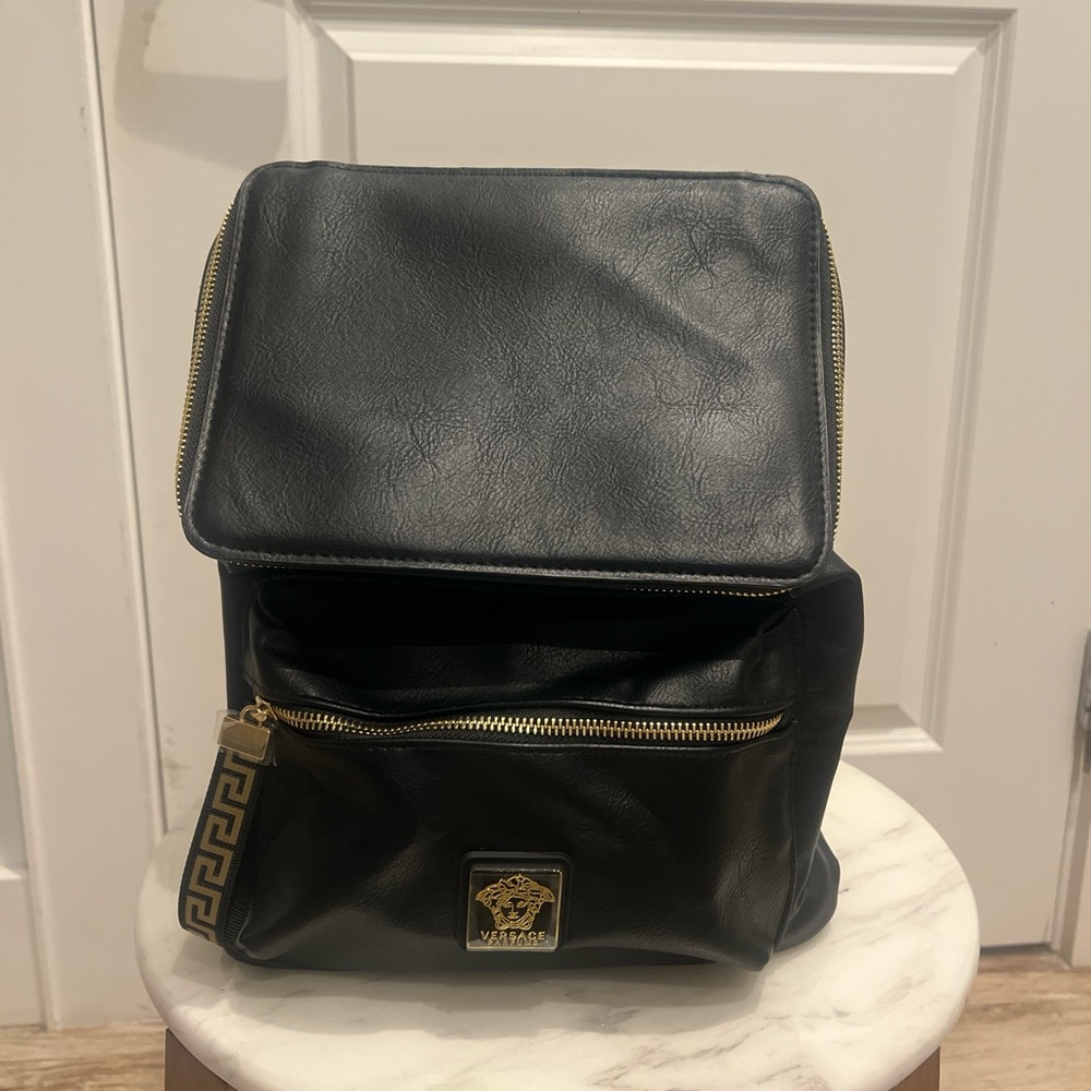 Versace Black Leather Backpack